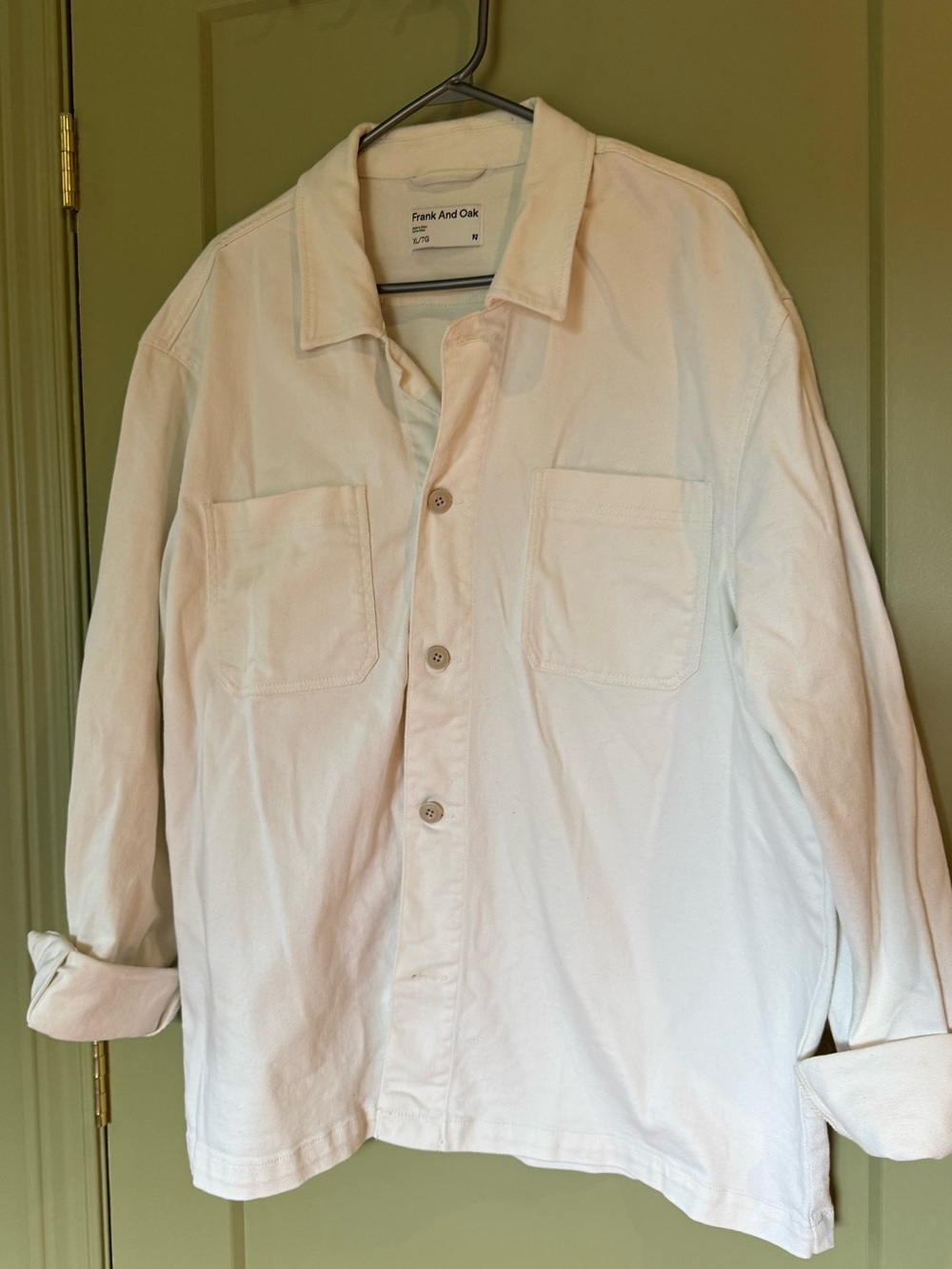 Frank and Oak Men's White Button-Up Chore Jacket